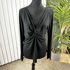 Ambiance Women's Plus Sz 1X Black Front Tie Long Sleeve Shirt Top Casual Dressy